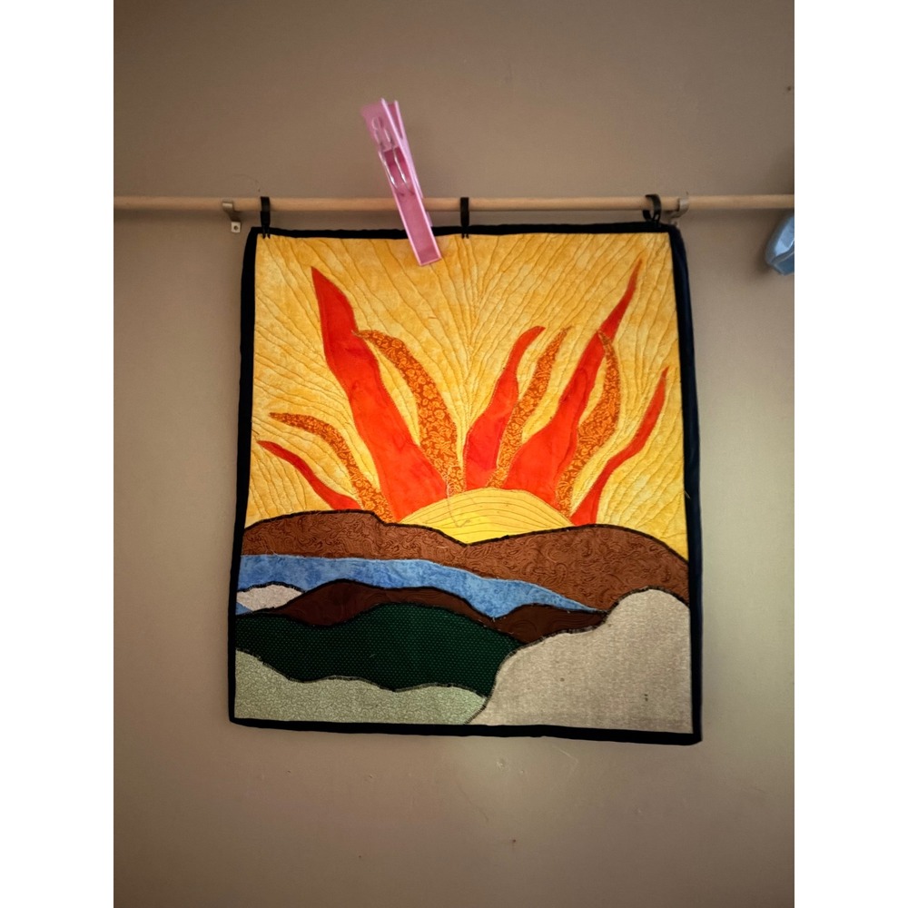Handmade Quilted Wall Art Sunrise Mountain Landscape Textile Hanging 18x20